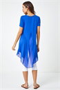 Royal Blue Chiffon Dipped Hem Asymmetric Tunic Top, Image 3 of 5