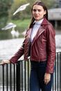 Burgundy 'Brooklyn' Short Leather Biker Jacket, Image 1 of 5