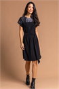 Black Foil Print Contrast Yoke Skater Dress, Image 1 of 4