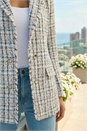 Multi  Check Frayed Edge Boucle Button Jacket, Image 4 of 4