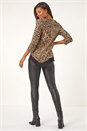Beige Animal Print Chiffon Asymmetric Hem Top, Image 3 of 5