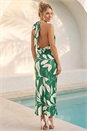 Green Floral Print Satin Bias Cut Bodycon Dress, Image 2 of 4