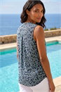 Teal Textured Leaf Print Stretch Top, Image 3 of 4