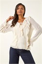 Ivory  Lace Ruffle Front Top, Image 5 of 8
