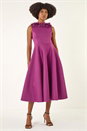 Magenta Chiffon Flower Trim Premium Stretch Dress, Image 3 of 6
