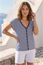 Navy  Petite Stripe V-Neck T-Shirt , Image 2 of 4