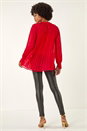 Red Tie V-Neck Pleated Blouse, Image 3 of 5