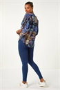 Blue Abstract Print Front Zip Stretch Top, Image 3 of 5