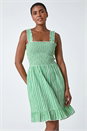 Green Zig Zag Print Shirred Cotton Dress, Image 2 of 5