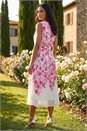 Ivory  Floral Pleated Midi Dress, Image 3 of 4