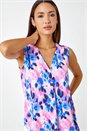 Pink Sleeveless V-Neck Floral Pleat Front Top, Image 1 of 5