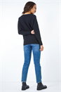 Black Geometric Longline Ribbed Batwing Jumper, Image 3 of 5