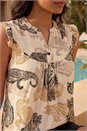 Cream  Paisley Print Frill Sleeve Top, Image 4 of 4