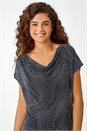 Silver Glitter Print Cowl Neck Stretch Top, Image 4 of 5