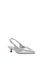 Silver Slingback Kitten Heel Court Shoes With Pointed Toe, Image 2 of 6