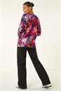 Navy Floral Print Bubble Hem Stretch Top, Image 3 of 5