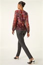 Chocolate Floral Print Mesh Top, Image 3 of 5
