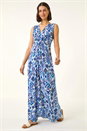 Blue Aztec Print Twist Front Maxi Dress, Image 2 of 5