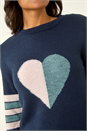 Midnight Blue Heart Print Stripe Sleeve Jumper, Image 5 of 5