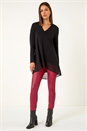 Black V-Neck Chiffon Hem Top, Image 2 of 5