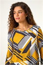 Yellow Geometric Print Wrap Tunic Stretch Top, Image 4 of 5
