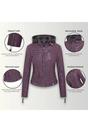 Purple Womens Hooded Biker Jacket - Brazz, Image 3 of 5