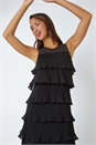 Black Sleeveless Pleated Tiered Chiffon Dress, Image 4 of 5