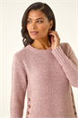 Light Pink Button Detail Curved Hem Jumper, Image 4 of 5
