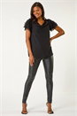 Black Cowl Neck Shoulder Sequin Frill Top, Image 2 of 5