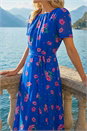 Blue Floral Pleated Chiffon Dress, Image 4 of 4