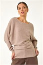Beige Ribbed Batwing Knit Jumper, Image 1 of 5