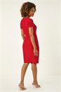 Red Buckle Detail Stretch Midi Dress, Image 3 of 5