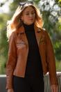 Tan 'Eva' Leather Biker Style Jacket Women Coat, Image 1 of 5