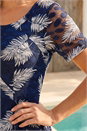 Navy  Leaf Print Lace Stretch Dress, Image 4 of 4