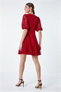 Red Cotton Blend Lace Bell Sleeve Dress, Image 3 of 5