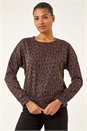 Chocolate Animal Print Metallic Stretch Top, Image 5 of 6