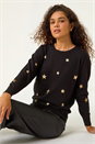Black Star Glitter Print Knit Jumper, Image 2 of 7