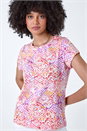 Pink Aztec Print Sequin Stretch T-Shirt, Image 4 of 5