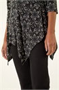 Black Floral Print Asymmetric Tunic Top, Image 5 of 5