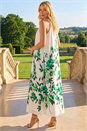 Green Floral Print Halter Neck Midi Dress, Image 3 of 4