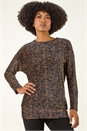 Tan Animal Print Bubble Hem Top, Image 1 of 5