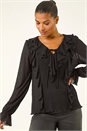 Black Lace Ruffle Front Top, Image 5 of 6