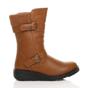 Tan Low Wedge Heel Comfort Calf Biker Boots, Image 2 of 6