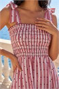 Red Dusk Polka Dot Stripe Shirred Midi Dress, Image 4 of 4