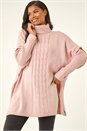 Pink Cable Knit Roll Neck Poncho Jumper, Image 1 of 5