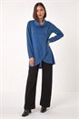 Blue Wrap Front Cowl Neck Top, Image 2 of 5