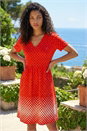 Red Petite Polka Dot V-Neck Pocket Dress, Image 2 of 4