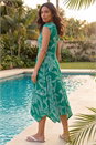 Green Leaf Puff Print Stretch Maxi Dress, Image 3 of 4