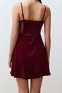Burgundy WOVCOR Burgundy Lace Trim Tie Front Velvet Strappy Mini Nightdress, Image 3 of 3