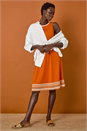Dark Orange Embroidered Trim Stretch Dress, Image 6 of 7